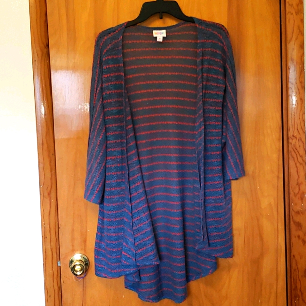 Lularoe blue with red stripes SHIRLEY kimono
